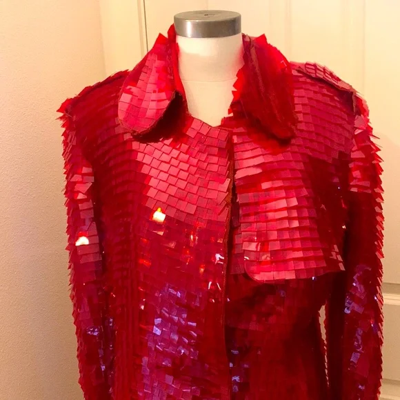 Christian Lacroix handmade red sequence and organza coat* - Picture 2 of 9